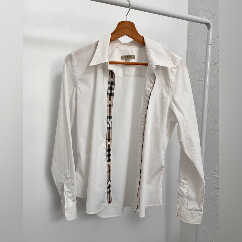 BURBERRY Shirt White Long Sleeve Designed Blouse Great Condition
